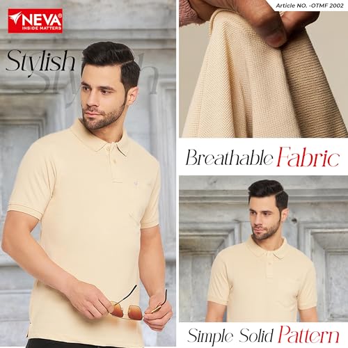 Image of NEVA Men's Regular Fit Half Sleeve Polo Neck T-Shirt with Chest Pocket