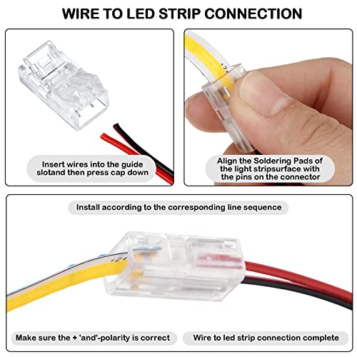 Cob Led Strip To Wire Connector 20 Pieces Waterproof Led Adapter Connectors Transparent Solderless Led Light Strip Connectors For Strip Light Unwired Gapless Track Lighting Connector, 2 Pin 8 Mm #TOP4