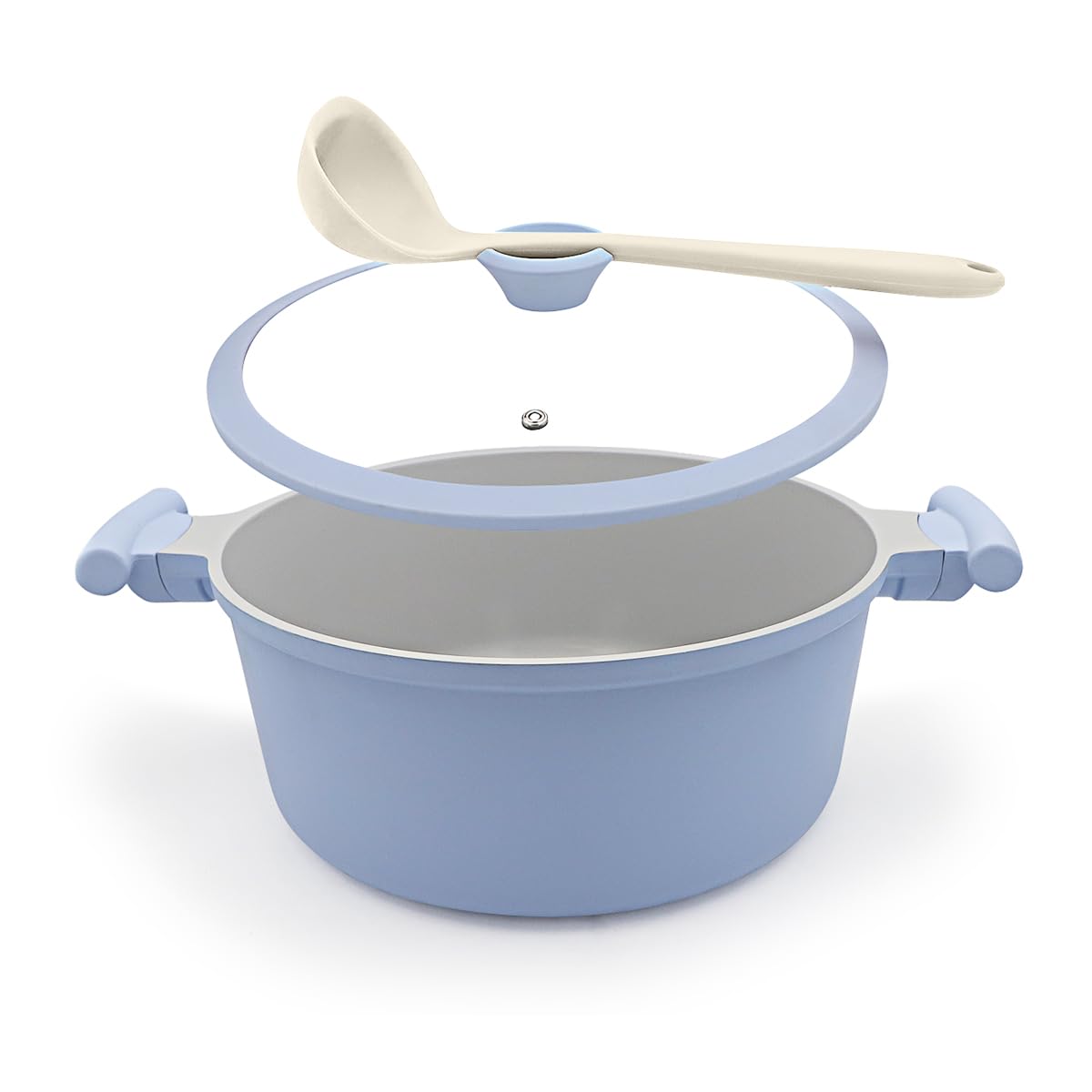 AIKENBBKK Olla de cocina 24 cm con tapa, 5L de aluminio antiadherente con revestimiento de cerámica, mango que permanece frío, apto para todo tipo de cocinas
