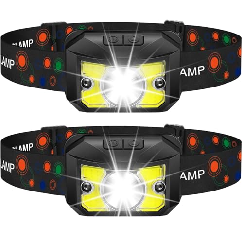 2 Pack Head Torch Rechargeable Super Bright Headlamp LED Headlight with 8 Light Modes Waterproof Long Battery Life Lightweight Camping Essentials for Camping Outdoors Emergency Running Hiking
