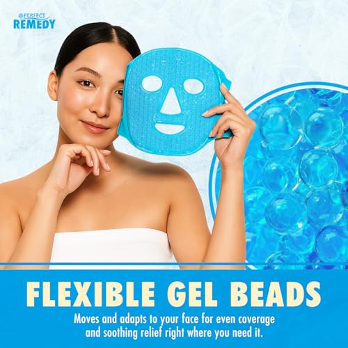 Image of Perfect Remedy Ice Face Mask and Cooling Eye Masks for Puffy Eyes, Versatile Gel Bead Face Ice Pack and Cooling Eye Kit for Overall Facial Tension and Discomfort, Use for Hot or Cold Therapy (Blue)