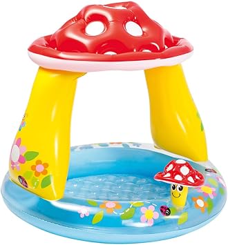 Intex Pataugeoire Bébé Champignon avec Pare-Soleil Intégré et Fond Gonflable