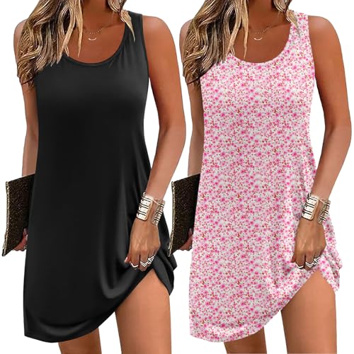 Image of Ekouaer Nightgowns for Women 2 Pack Sleeveless Sleepwear Tank Sleep shirts Chemise Nightshirt S-XXXL