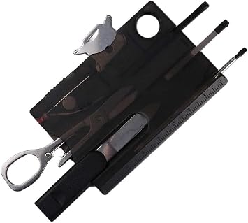 Black 12-in-1 Pocket Credit Card Multi Tool, Survival Gear, Credit Card Multitool and Accessories Hand Tools
