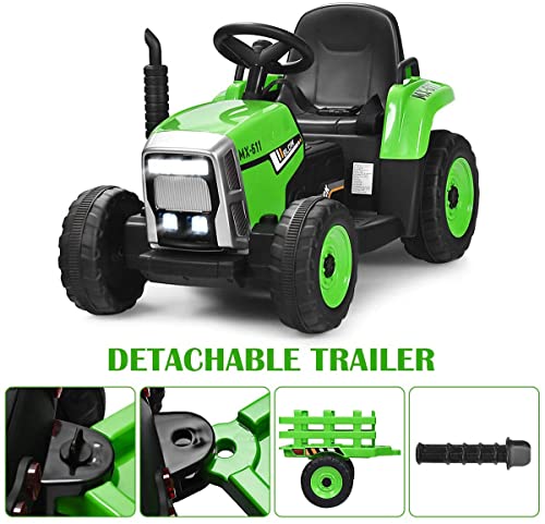 GLACER Kids Ride on Tractor with Trailer, 12V Battery Powered Electric Car w/Remote Control, 3-Gear-Shift, LED Lights, Music & USB, Ride on Toy Ground Loader (Green) - Thumbnail 5