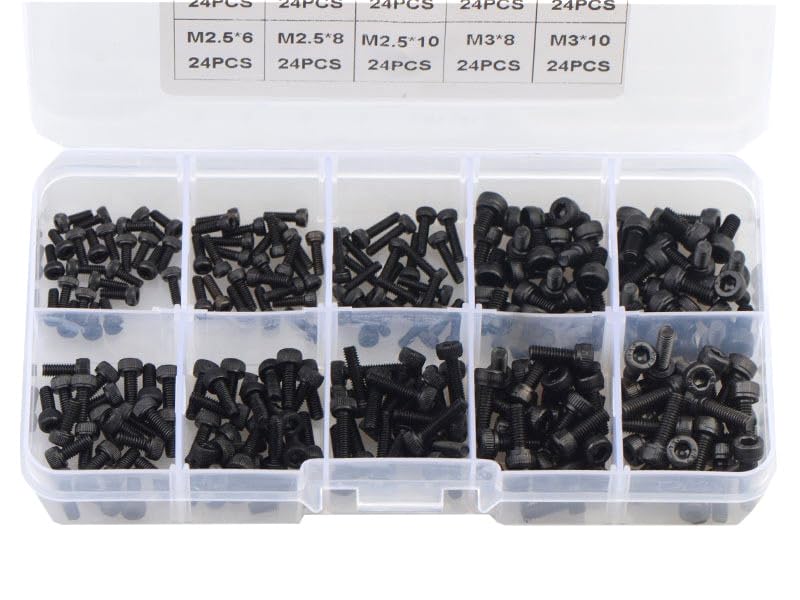 240pcs Hex Hexagon Socket Head Cap Screw 12.9 Grade Back Carbon Steel M2 M2.5 M3 Screw Set Bolt Assortment Kit DIN912 - (Color: 240PCS)