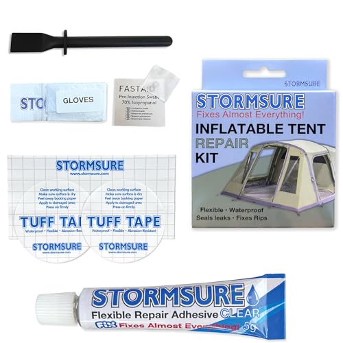 Stormsure Reparaturset für Aufblasbare Zelte - Wasserdichte, Starke Reparaturen für Ihr Zelt mit Stormsure-Kleber und Tuff Tape Selbstklebeflicken
