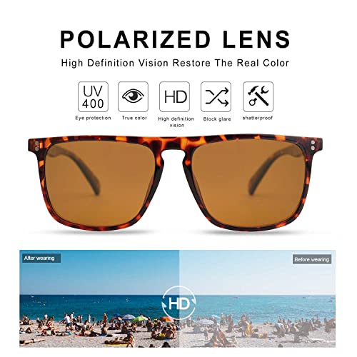 Vanlinker Polarized Square Sunglasses For Men Women Dark Shades With Uv Protection For Driving Tortoise Frame Brown Lens #TOP3