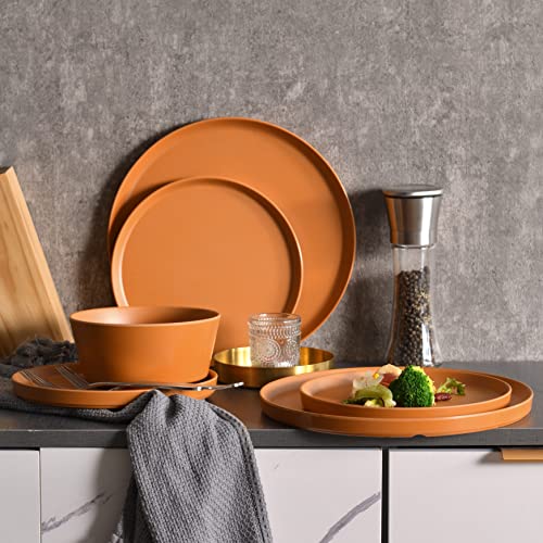 Melamine Dinnerware Set, 12Pcs Dinnerware Sets, Dish Set For 4 Plates And Bowls Sets Duarable Dishwasher Safe Bpa Free (Pumpkin Red) #TOP6