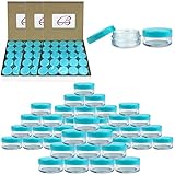 (Quantity: 200 Pieces) Beauticom 5G/5ML Round Clear Jars with TEAL Sky Blue Lids for Scrubs, Oils, Toner, Salves, Creams, Lotions, Makeup Samples, Lip Balms