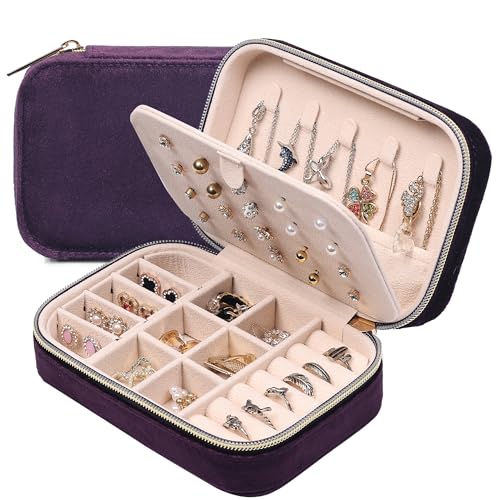 Dajasan Boite Bijoux Voyage, Petit Boite a Bijoux, Boîte à Bijoux, Boite Rangement Bijoux Femmes et Filles, Coffret Bijoux Anniversaire, Noël, Fête des Mères (Violet Profond)