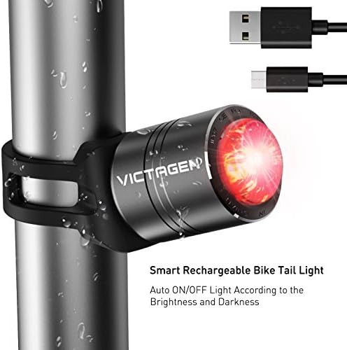 victagen Smart USB Rechargeable Bike Tail Light, Helmet Light, Auto on-Off According to Brightness Movement, IPX6 Waterproof LED Bicycle Taillight Cycling Safety, Rear Bike Light
