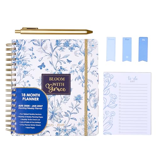 Votum August 2025 to January 2027 Large Back to School Academic Planner- Daily, Weekly & Monthly Organizer with Pens, Stickers, Sticky Notes, and a Sturdy Cover - Bloom with Grace