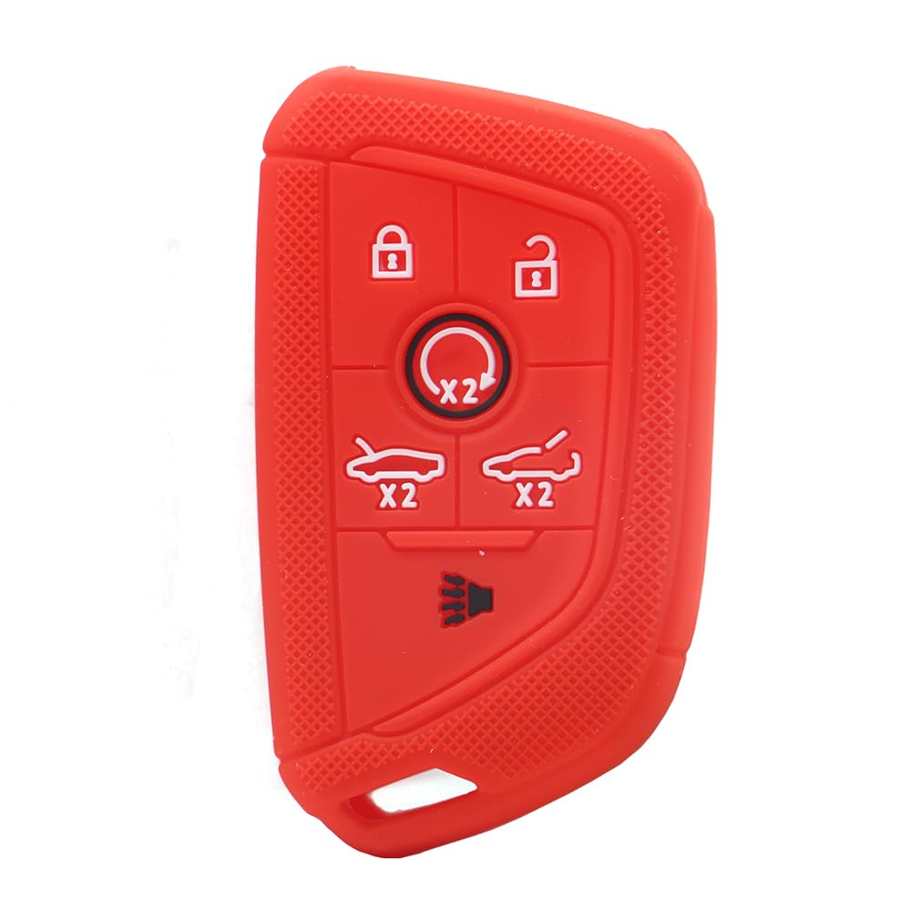 Silicone Protector Case Key Fob Cover for Chevy Corvette C8 Camaro Smart 6 Button Remote Shell (Red)
