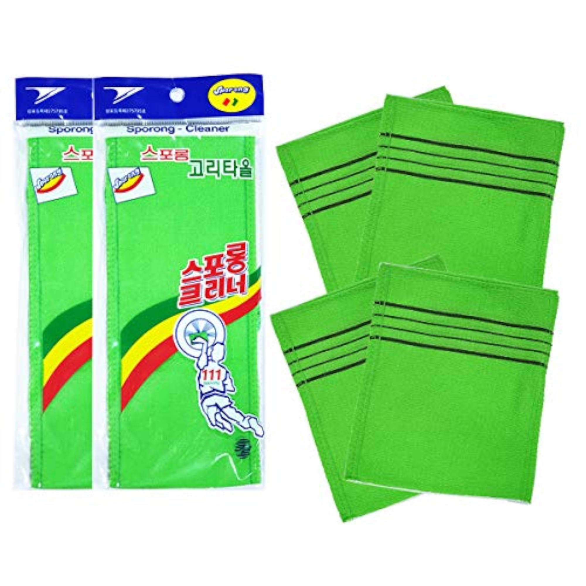 Korean Exfoliating Bath Washcloth Set, 4pcs & Long Back Washcloth