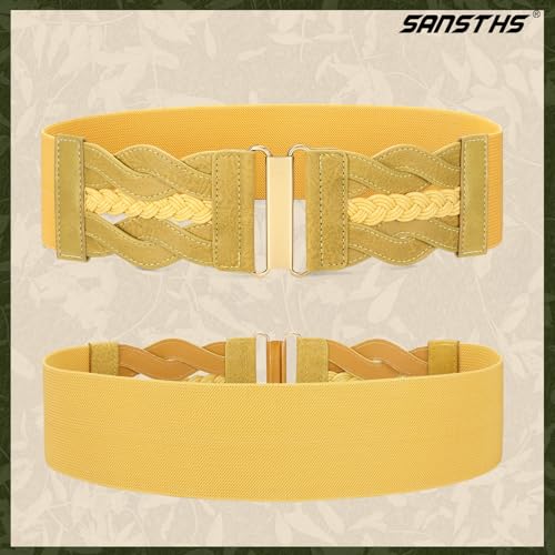 SANSTHS Vintage Stretchy Belt for Women, Womens Wide Elastic Belts for Dresses Coats, Fashion Womens Belts with Gold Buckle
