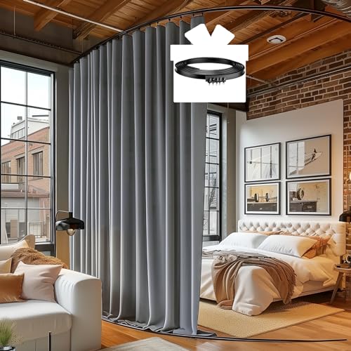 Image of Room Divider Curtains with Ceiling Track, 95% Blackout Heavy Curtains Noise Reduction Privacy Curtain System Kits, 10 ft Wide x 7 ft Tall, Grey, 1 Panel