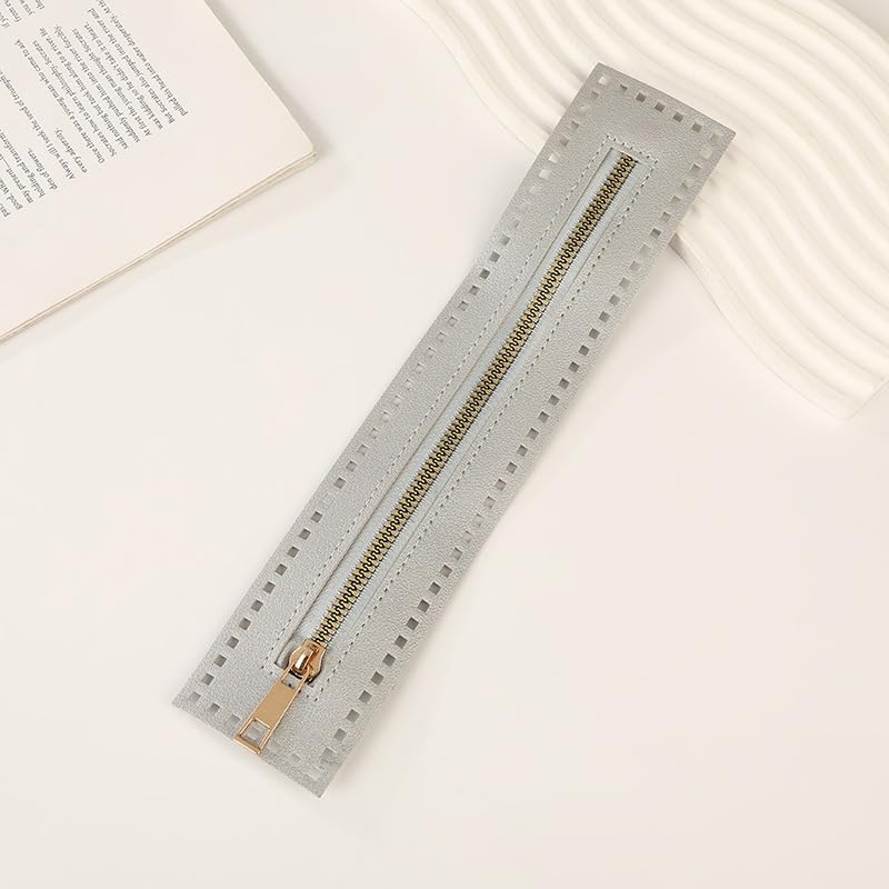 1 peça de zíper de crochê com furos, 27 cm, dupla face em couro PU e metal