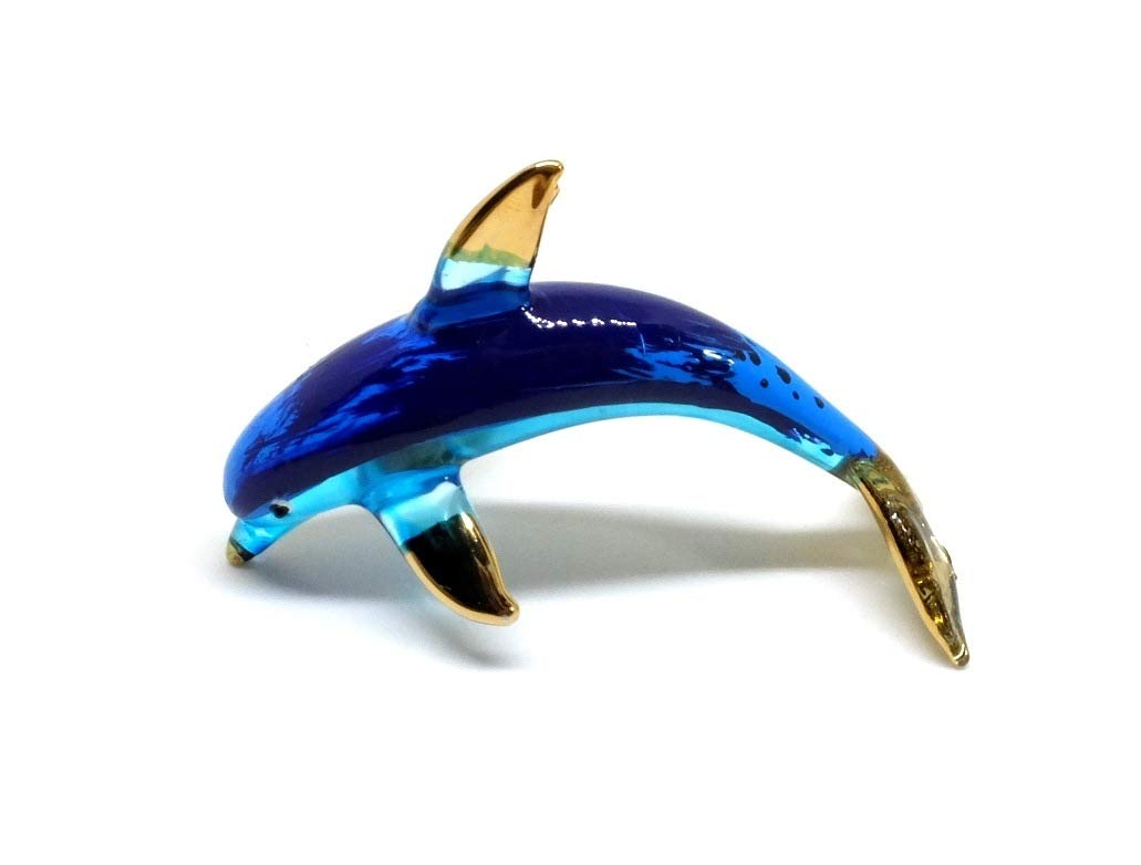Handmade Mini 2" Blown Glass Blue Curve Dolphin Figurines Figures Art, Collectible Dollhouse, Gift Ideas, Miniature Ocean Animals, Tiny Ornament, Cool Stuff Room Decor
