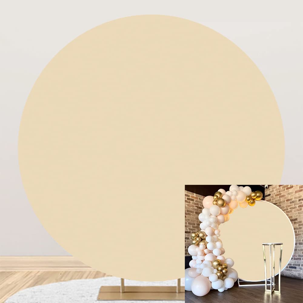 DORCEV Solid Beige Round Backdrop Cover 7.5x7.5ft Polyester Beige Circle Backdrop Wedding Birthday Party Decor Circle Cover Background for Photography