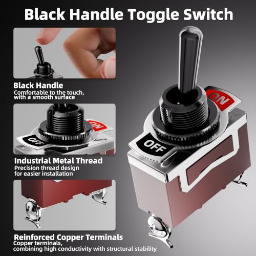 Image of DaierTek 12V Heavy Duty Black Handle Toggle Switch, SPST 2 Pin ON Off Toggle Switch,12 Volt 30A High Current Metal Housing Toggle Switch for Car Automotive Industrial Machinery