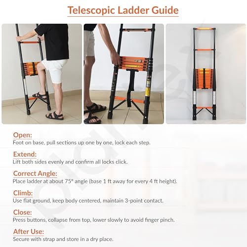 Image of Plantex 6.3m (20.66 ft.) Telescopic Ladder /Carbon Steel 16-Steps Portable & Compact Ladder /Foldable Multipurpose Collapsible Ladder for Home & Outdoor Use - (Orange)