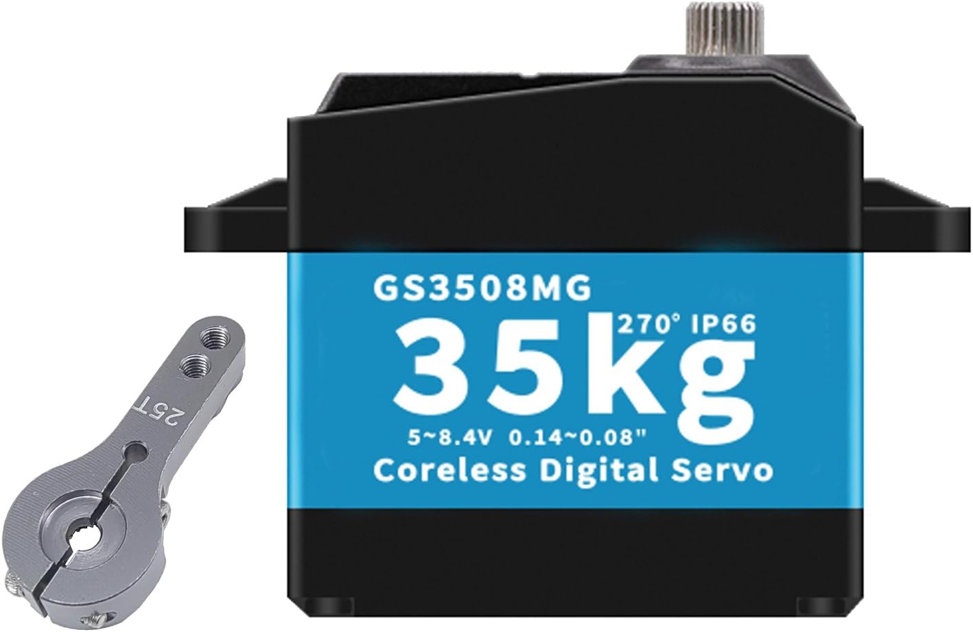 GOTECK Servo 35kg High Torque Waterproof Coreless Motor 8.4V Full Metal Gear Digital Servo,Steering Servo with 25T Servo Horn for Robotic DIY,RC Car(270 Degree)