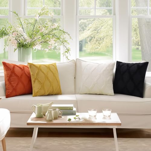 decorUhome Fall Throw Pillow Covers 18x18 Inch Set of 2, Soft Plush Faux Fur Wool Rust Couch Pillow Covers, Decorative Neutral Pillow Cases for Bed Sofa Living Room Home Decor