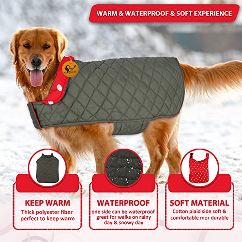 Image of Sage Square Dual-Sided Polka Dot Dog Jacket - Protective Cold-Weather Gear for Pets, Lightweight, Cushioned, Designed for Warmth & Comfort Indoors or Outside (Large - 26 Inches, Red and Grey)