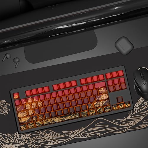 XVX Shine Through Keycaps - PBT Dye Sub Keycap Set, Side Print Keycaps, 129 Keys Cherry Profile Custom Keycaps, Wave of Kanagawa Double Shot Key caps for for Mechanical Keyboards, Red