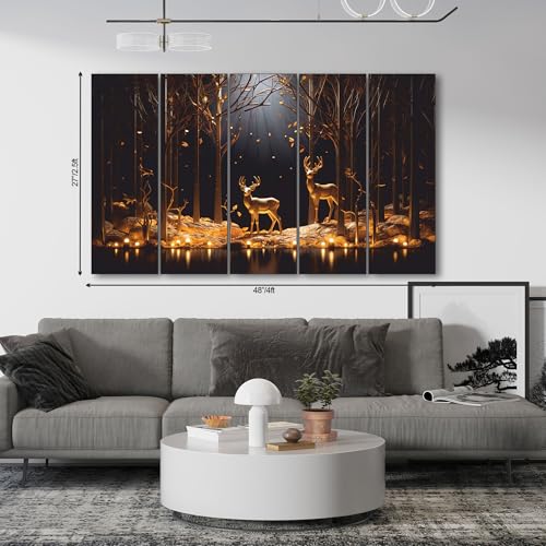 Image of The Castle Decor Golden Deer Wall Painting for Living Room Big Size - Deer Wall Painting for Bedroom, Office, Drawing Room, Hotel - Elegant Wall Decor Art for Home Decoration, Gifting (27x48 inch)