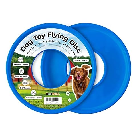 HOXWELL 2 Packs Dog Toy Flying Disc, Pet Training Rubber Flying Toy Golf Saucer Fetch, Floating Water Dog Toy for Small, Medium, or Large Dogs Outdoor Flight, Blue Cover