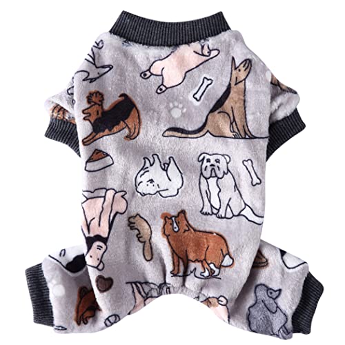 XIAOYU Halloween Pet Clothes Christmas Fuzzy Velvet Doggie Coat Dog Pajamas Pet Cold Weather Clothes Cat Apparel, Animal Pattern, Grey, L