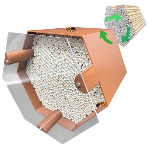 Wildbienen-Nisthilfe – absolut haltbar & wetterfest. Insektenhotel mit 600 Nisthülsen. Hochwertiges Wildbienenhotel für Gartenfreunde (Braun, Bienenhotel mit Vogelschutzabdeckung)