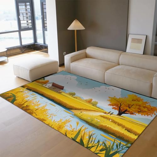 Tapis de ferme style cabine à poil bas lavable motif champ de blé - 2