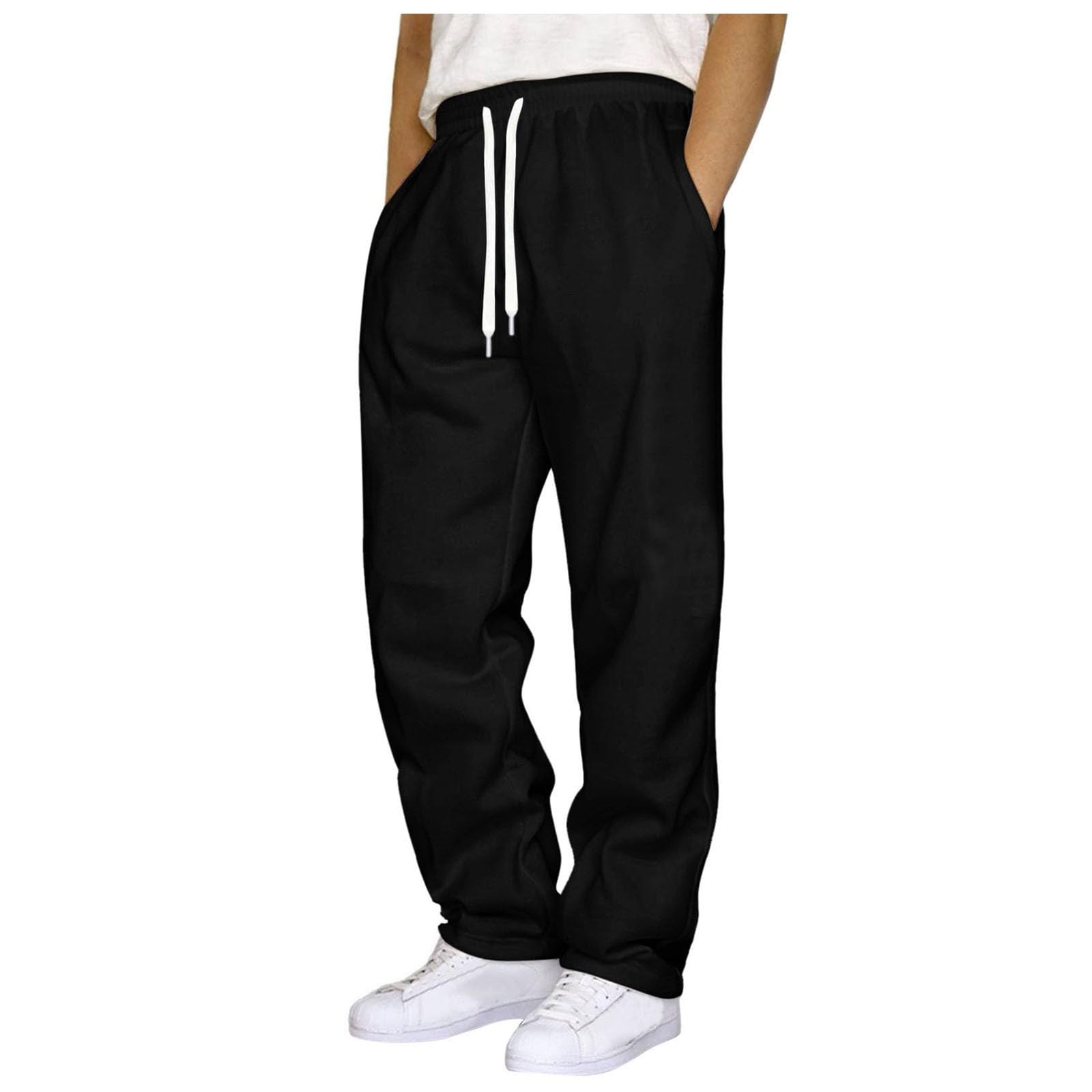 Mens Sweatpants Open Bottom Baggy Casual Drawstring Straight Leg Sweat Pants for Men Joggers Gym Athletic Trousers