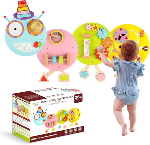 Image of Sinpedex Activity Wall Busy Board: Montessori Sensory Wall Panles Caterpillar Learning Activity Panels (Caterpillar A)