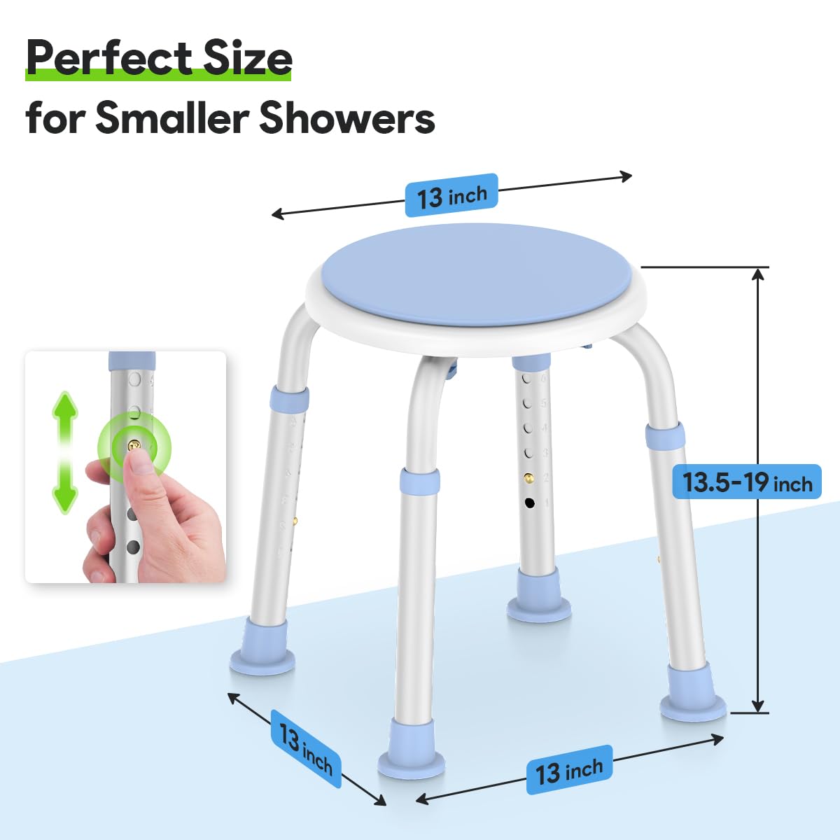 Delog Asiento de ducha giratorio de 360 grados, asiento ajustable para bañera y bañera pequeña, capacidad de 300 libras con puntas de goma antideslizantes