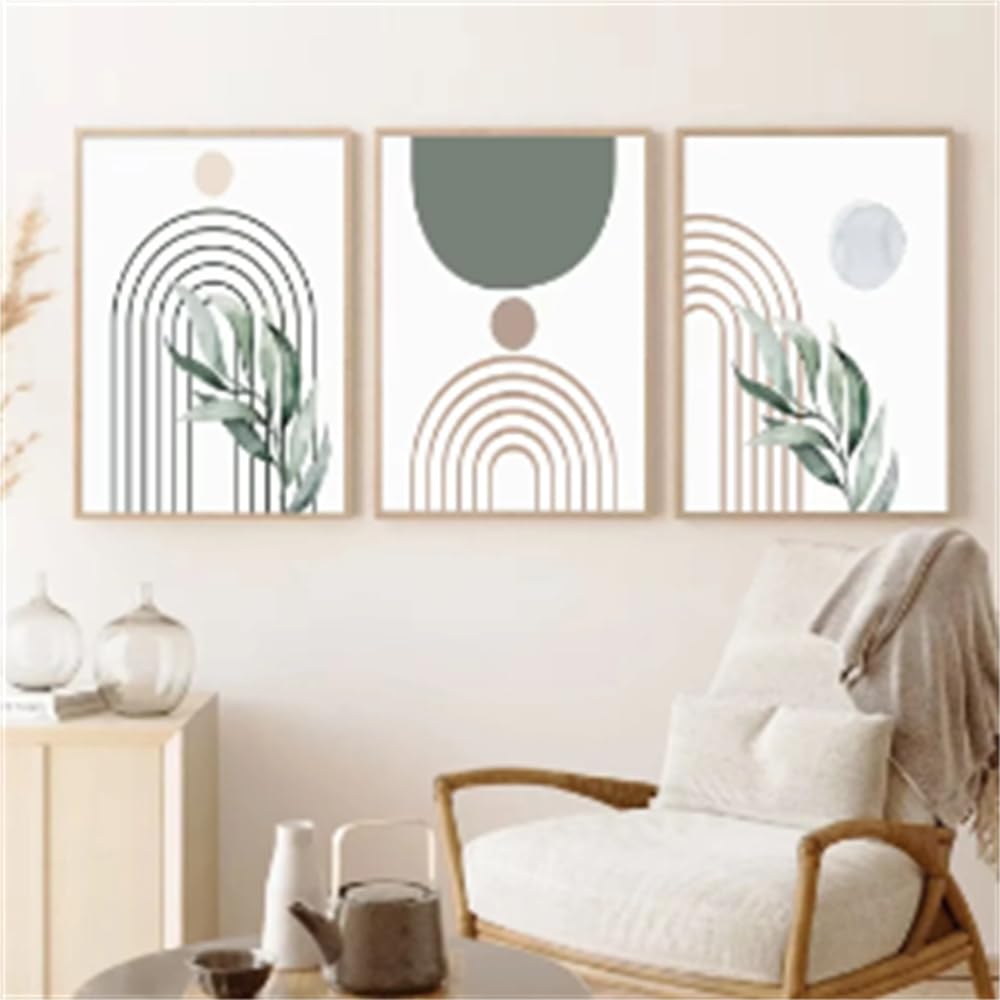Wbyzac Multicolored Wall Pictures-Green Plant Wall Art Abstract Geometric Lines Painting Bohemian Saints Posters And Prints Living Room Kitchen Office Home Decoration-40 * 50Cm*3Pcs (No Frame)