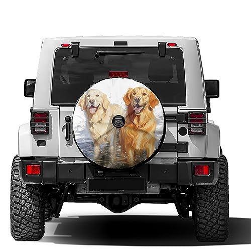 Image of Delerain Spare Tire Cover with Backup Camera Hole Cute Golden Retriever Wheel Covers Waterproof Dust-Proof UV Sun Universal Fit for RV Trailer RV SUV Truck (18 Inch for Diameter 32 inch-34 inch)