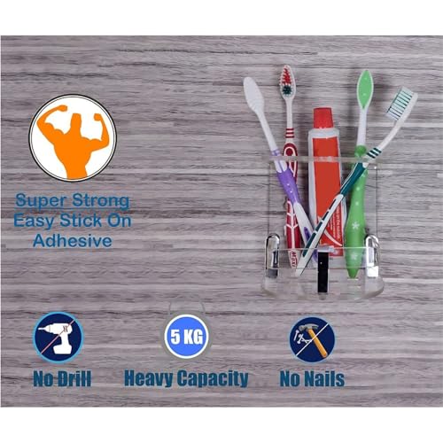 Image of Toothbrush Stand,Wall Stand,Bathroom Wall Stand,Wall Mounted self Adhesive Acrylic Toothbrush Holder,Stand,Tumbler, (Small Clear)