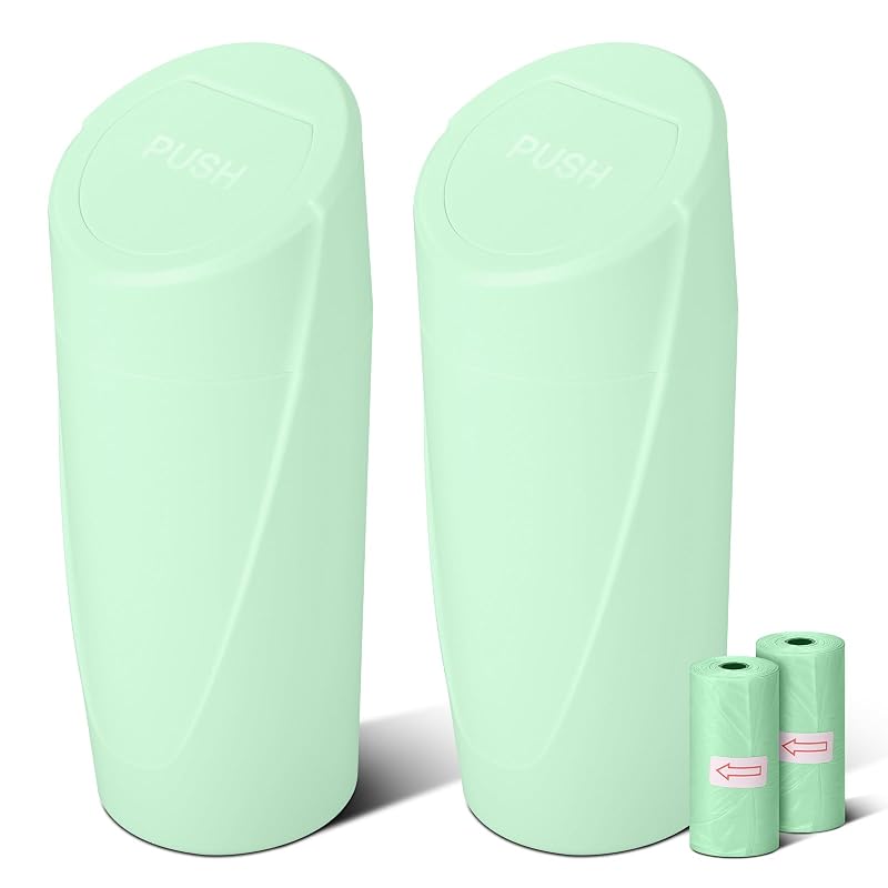 Kit com 2 Lixeiras Automotivas Verdes com Tampa, 900 mL, Porta-Copos e 40 Sacos para Lixo