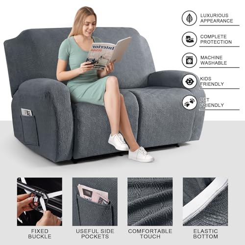 Image of Timeles Extra Wide Recliner Loveseat Cover Oversized Reclining Couch Covers Sofa Slipcovers Stretch Soft Washable (Two-Seater Oversized, Gray)