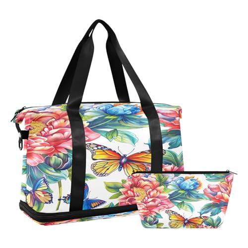 Vibrant Floral Pattern Gym Bag for Women Sport Travel Duffel Bag Shoulder Weekender Overnight Bags with Wet Pocket & Shoe Compartment