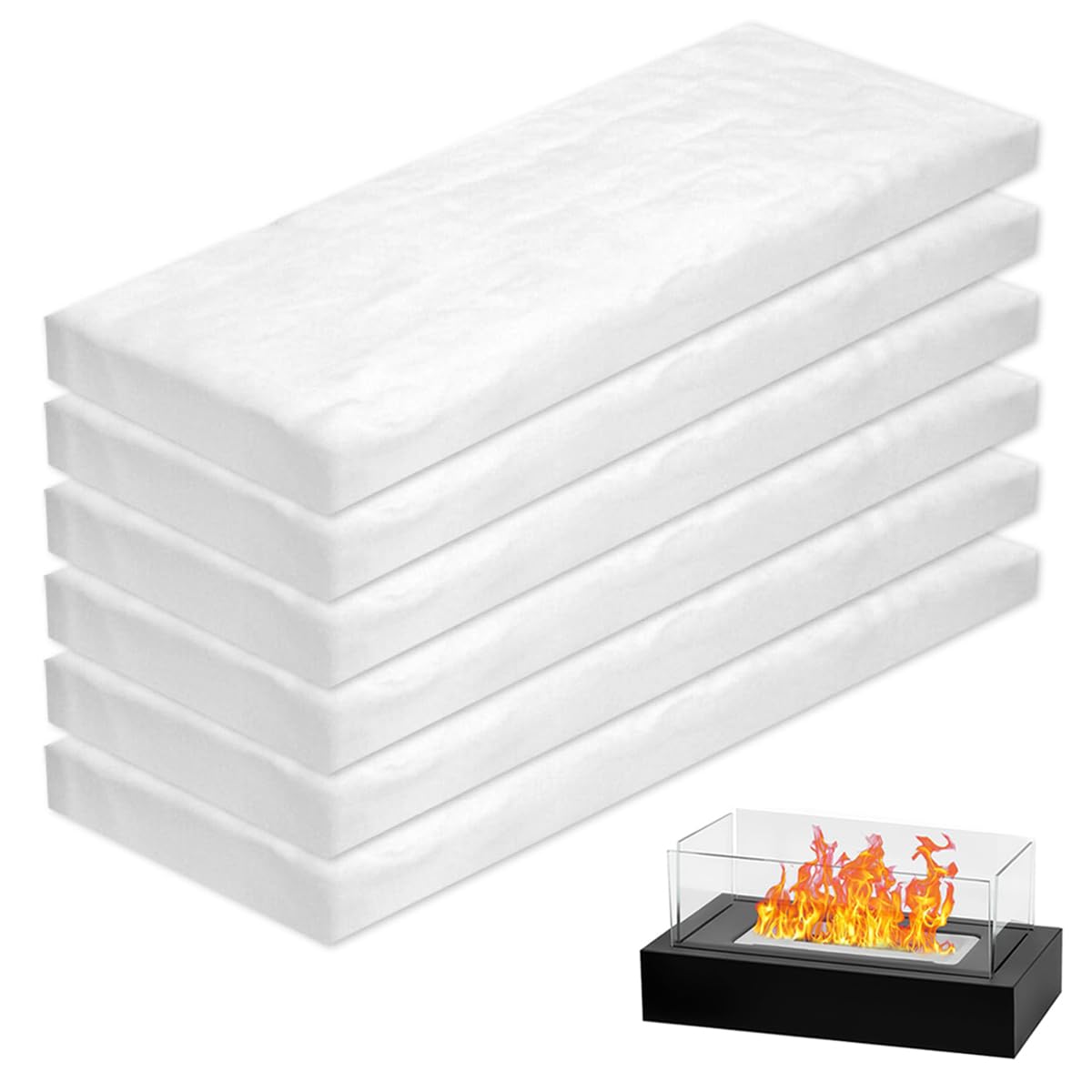 Lana cerámica de 6 piezas – Lana cerámica para chimenea de bioetanol y chimenea de mesa de bioetanol, resistente al calor, cortable, ideal para chimenea de mesa de etanol, alcohol de quemar y chimenea