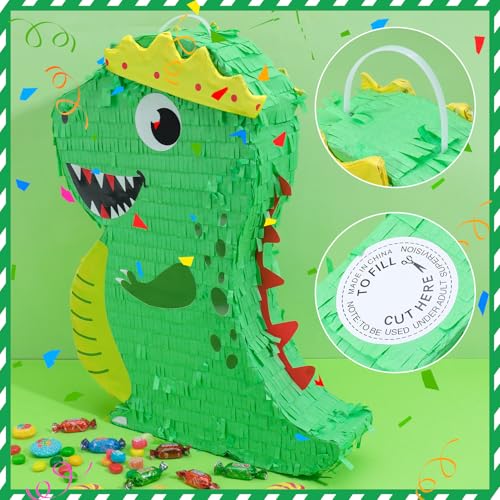 Kaisibum Dinosaurier Pinata Set Dino Pinjata für Jungen Mit 24 Dino-Figuren, 12 Armbländern, Aufklebern & 12 Ringen, Inkl. Schlagstock & Augenbinde Für Dino Geburtstag, Schulanfang, Party