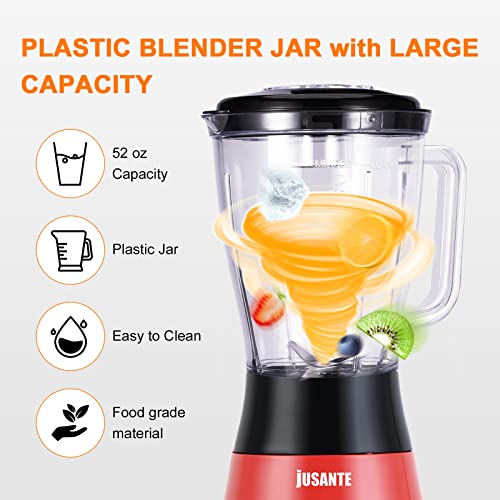 Countertop Blender For Kitchen 52Oz Plastic Jar And 500 Watts Blender For Shakes And Smoothies 2 Speed With Pulse Smoothie Blender Licuadora Ice Crusher Blender For Frozon(Red) #TOP4