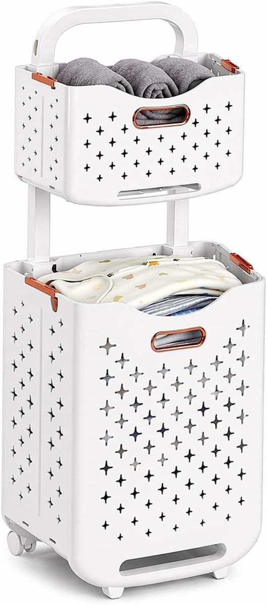 Collapsible Laundry Basket Organizer, 3-Tier Foldable Laundry Sorter with Wheels & Wall Mount, Space-Saving Slim Laundry Hamper with Removable Bins,100L Capacity for Bathroom, Dorm & Small Spaces