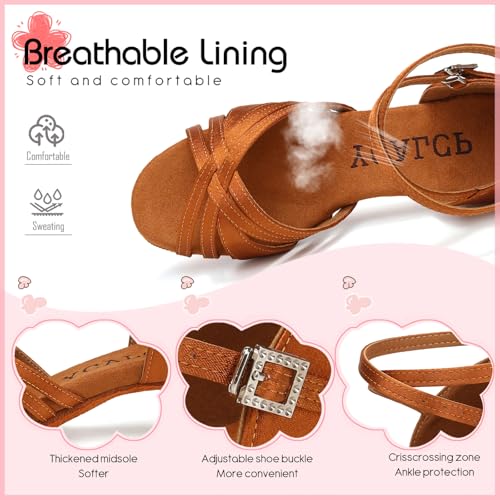 Girl's Latin Dance Shoes Low Heel Professional Performance Salsa Tango Ballroom Dancing Shoes,EM-930-XGG-Tan-4cm Heel,3.5 M US Big Kid4