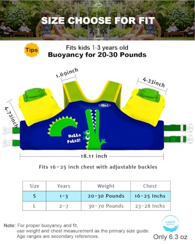 Image of AEOCOO Puddle Float Jumper 20-30 Pounds, Toddler Swim Vest for 1-2-3 Years Old, Pool Floats with Swimming Arm Floaties Swim Jacket with Water Wings for Kids Swimmies, Boys, Girls, Ninos, Crocodile